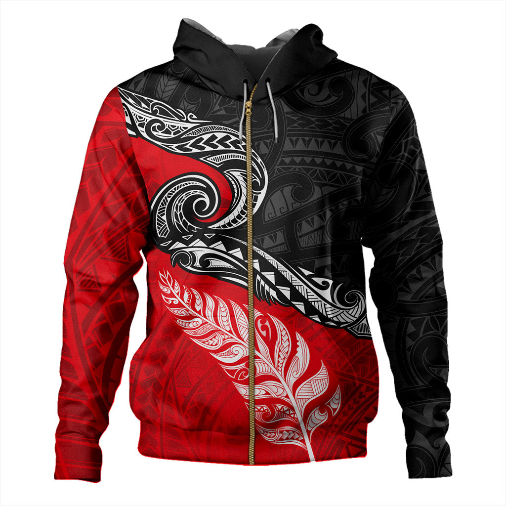 New Zealand Hoodie Maori Tribal Design Flag With Silver Fern