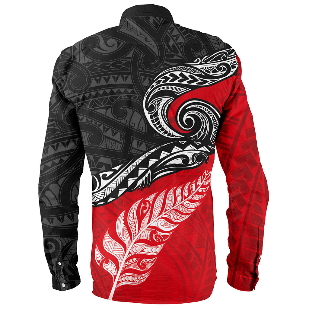 New Zealand Long Sleeve Shirt Maori Tribal Design Flag With Silver Fern