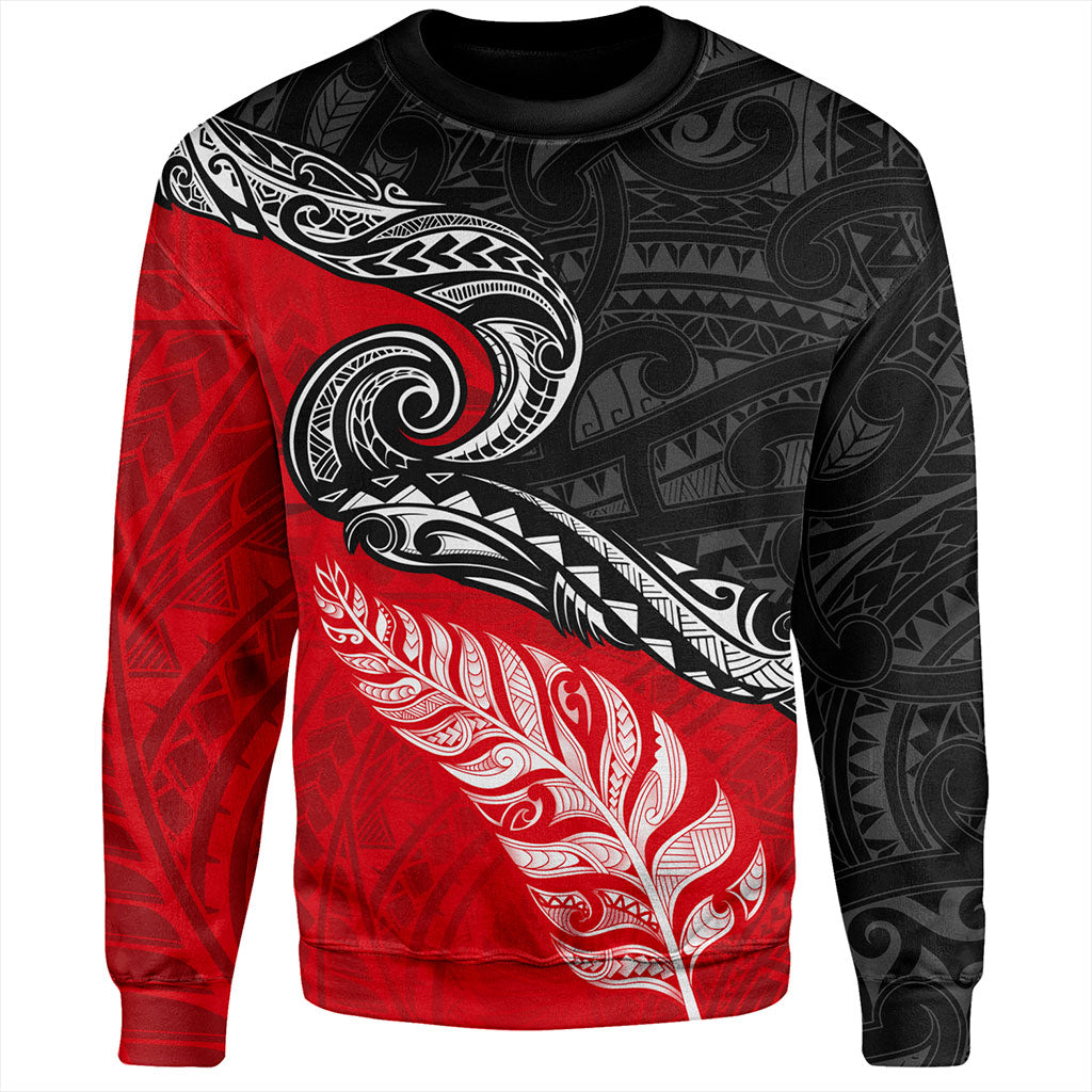 New Zealand Sweatshirt Maori Tribal Design Flag With Silver Fern