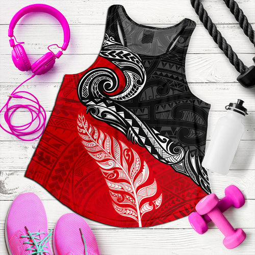 New Zealand Women Tank Maori Tribal Design Flag With Silver Fern