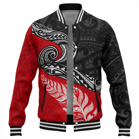 New Zealand Baseball Jacket Maori Tribal Design Flag With Silver Fern