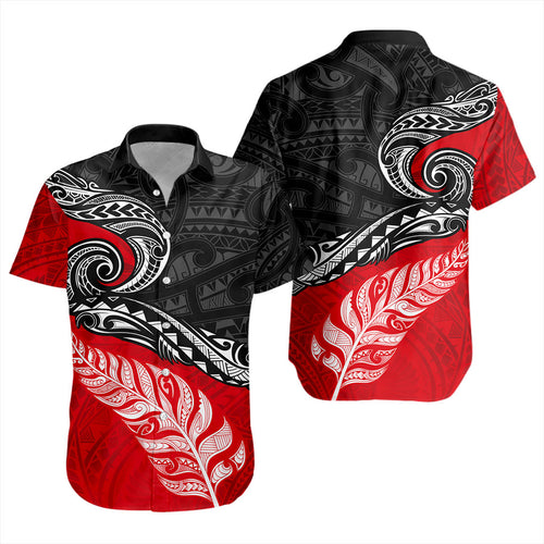 New Zealand Short Sleeve Shirt Maori Tribal Design Flag With Silver Fern