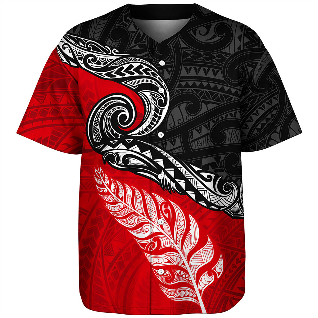New Zealand Baseball Shirt Maori Tribal Design Flag With Silver Fern