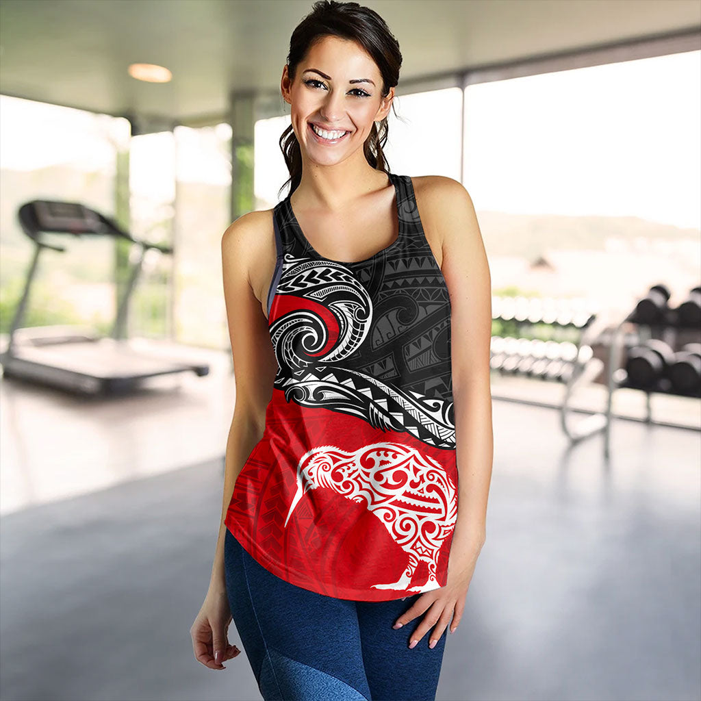 New Zealand Women Tank Maori Tribal Design Flag With Kiwi Bird