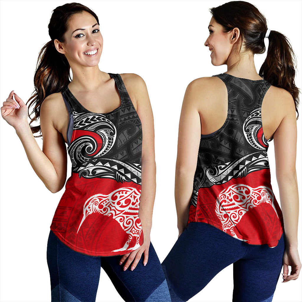 New Zealand Women Tank Maori Tribal Design Flag With Kiwi Bird