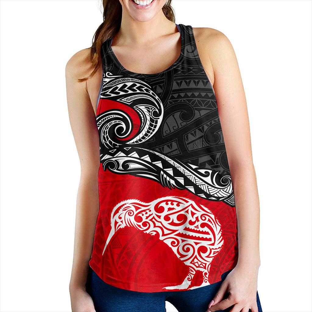 New Zealand Women Tank Maori Tribal Design Flag With Kiwi Bird