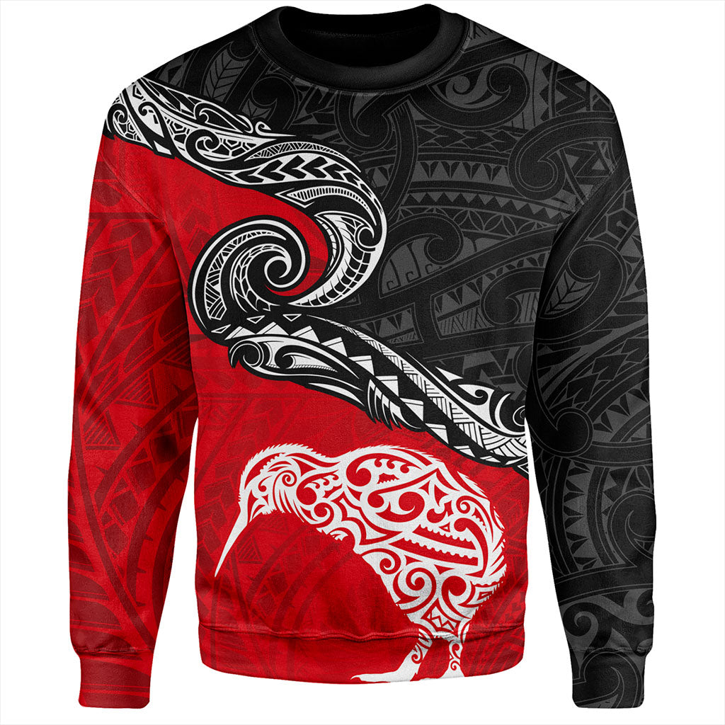 New Zealand Sweatshirt Maori Tribal Design Flag With Kiwi Bird