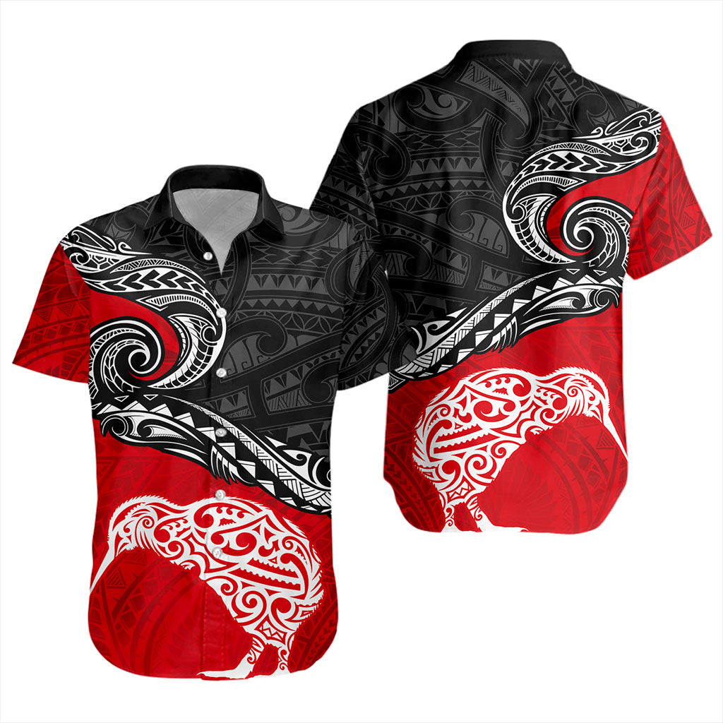 New Zealand Short Sleeve Shirt Maori Tribal Design Flag With Kiwi Bird