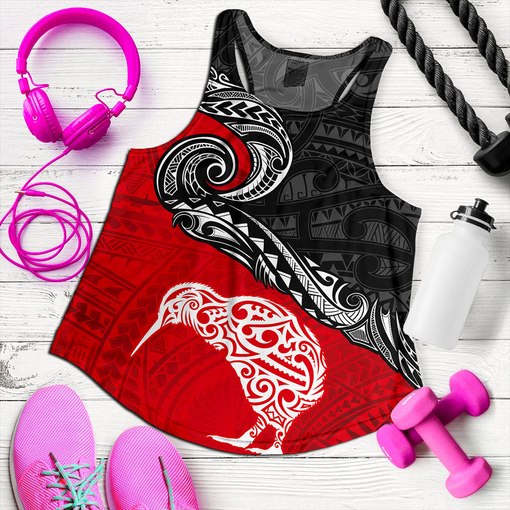 New Zealand Women Tank Maori Tribal Design Flag With Kiwi Bird