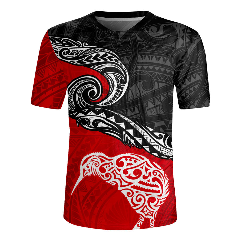 New Zealand Rugby Jersey Maori Tribal Design Flag With Kiwi Bird