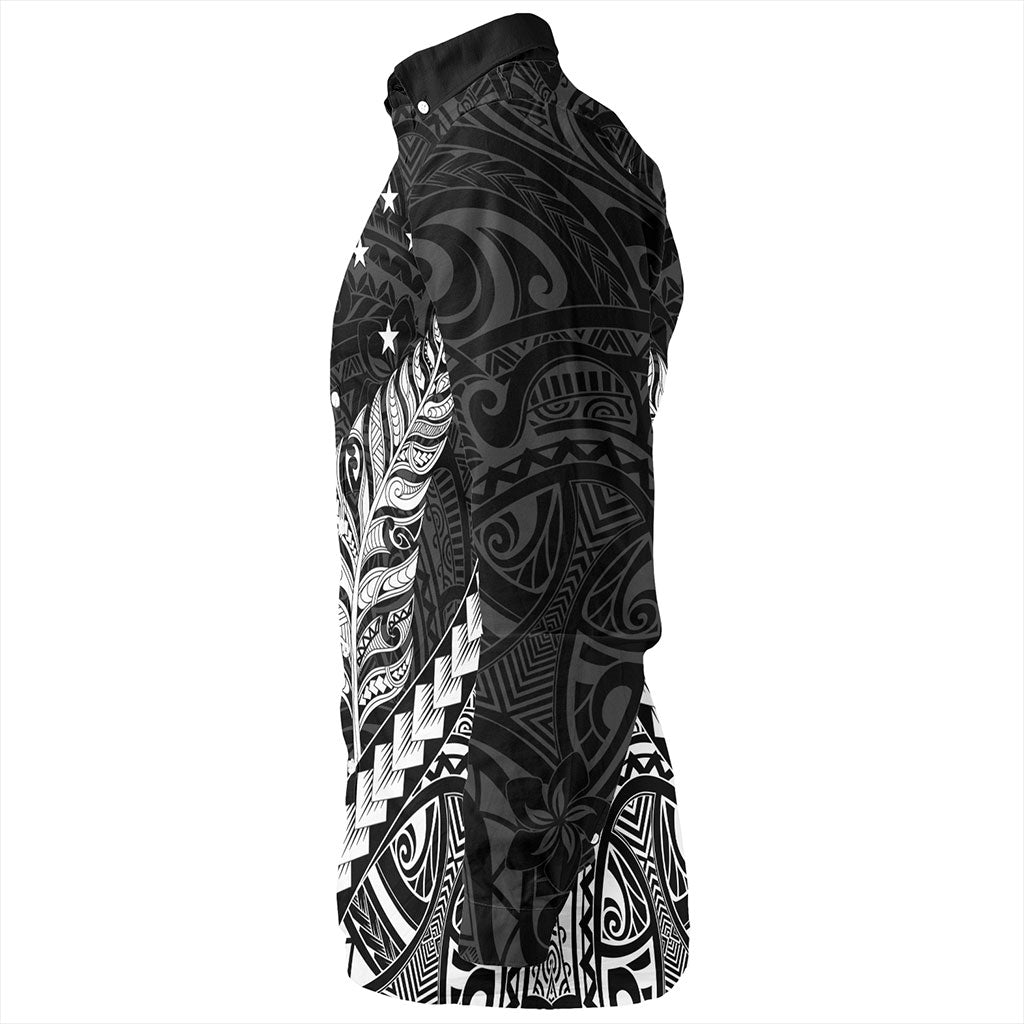 New Zealand Long Sleeve Shirt Maori Tribal Silver Fern With Star Tattoo