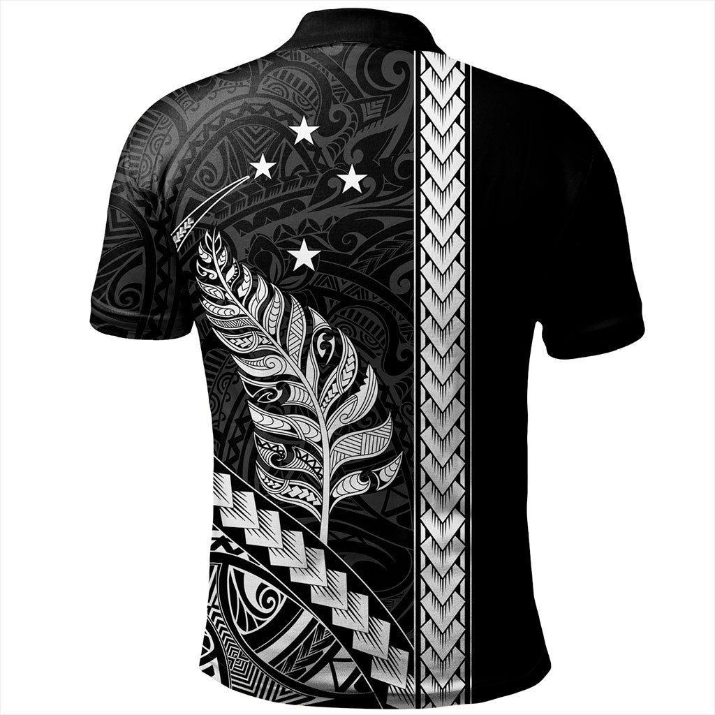 New Zealand Polo Shirt Maori Tribal Silver Fern With Star Tattoo