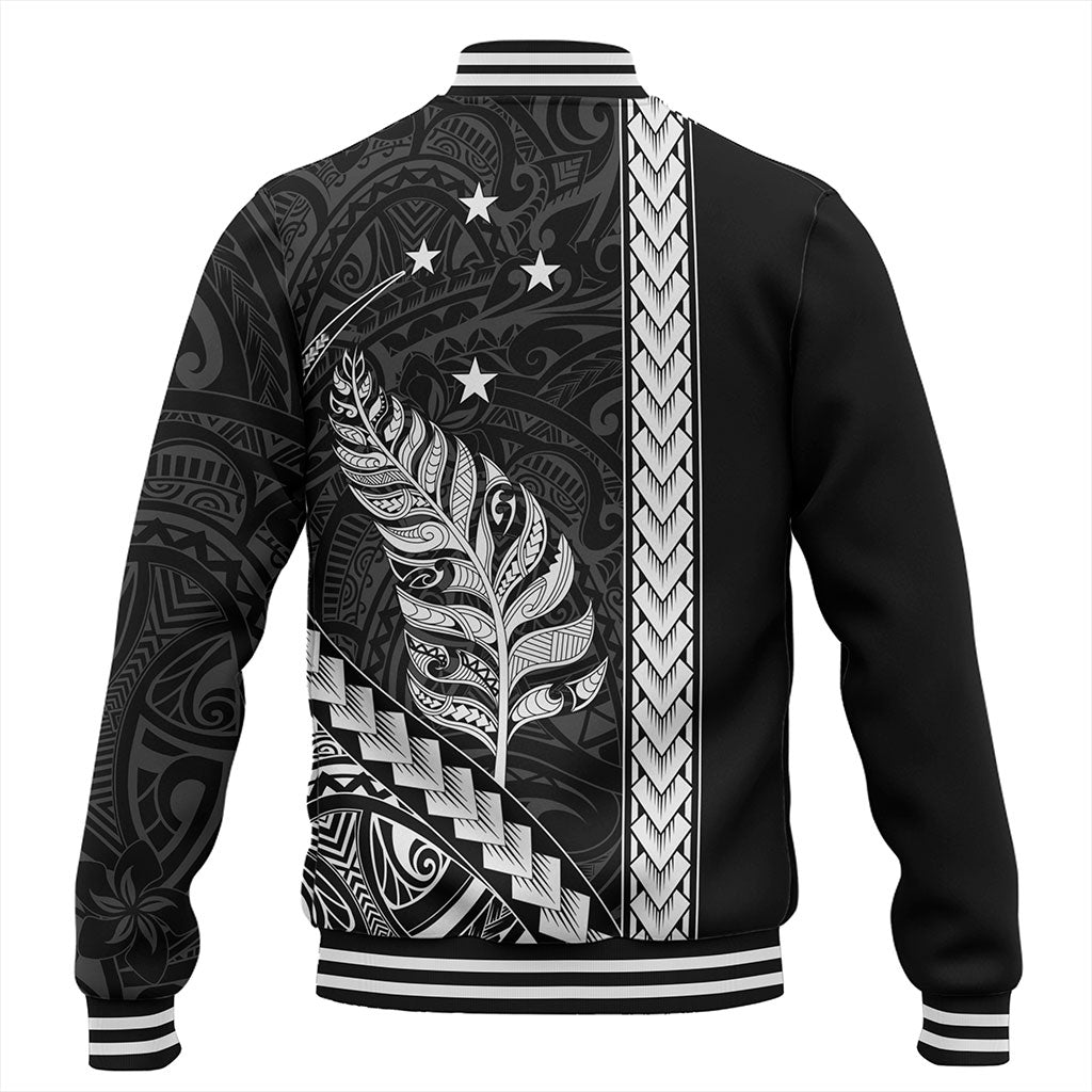 New Zealand Baseball Jacket Maori Tribal Silver Fern With Star Tattoo