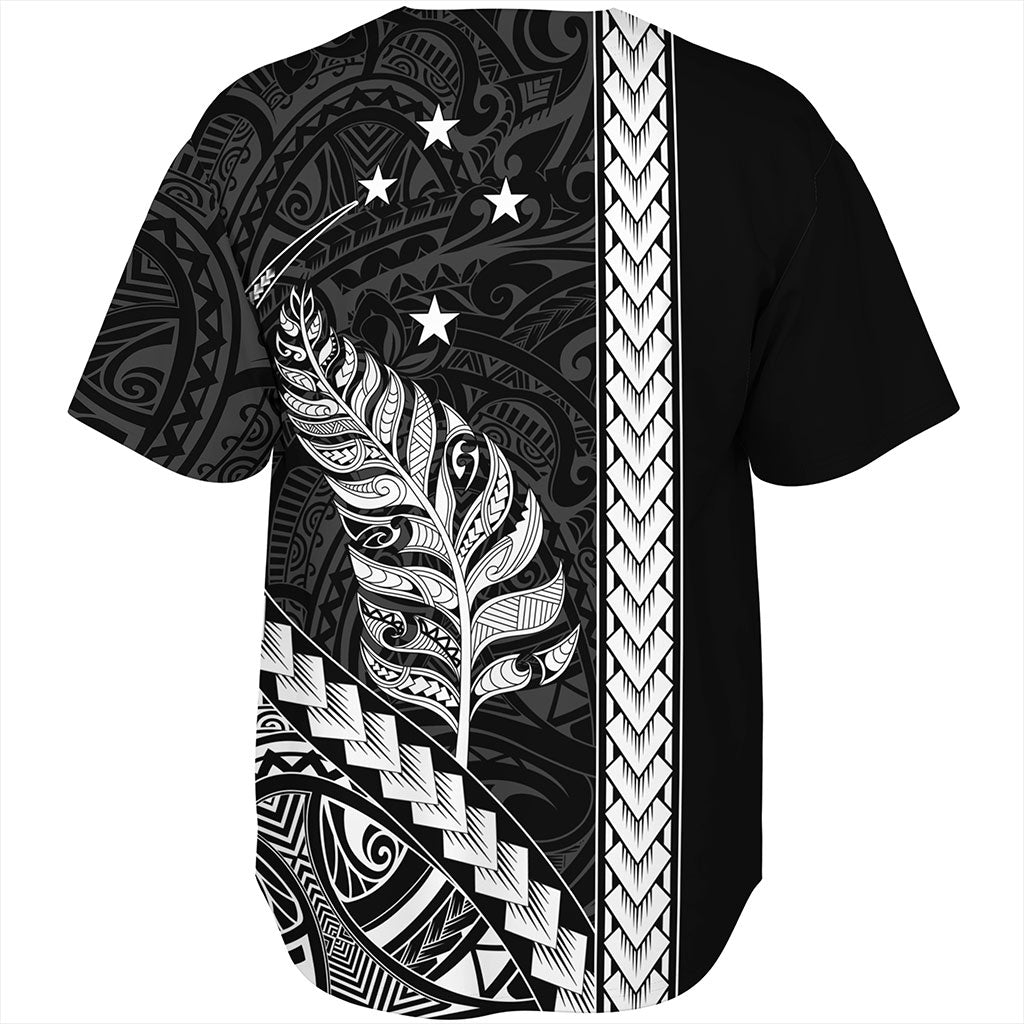 New Zealand Baseball Shirt Maori Tribal Silver Fern With Star Tattoo