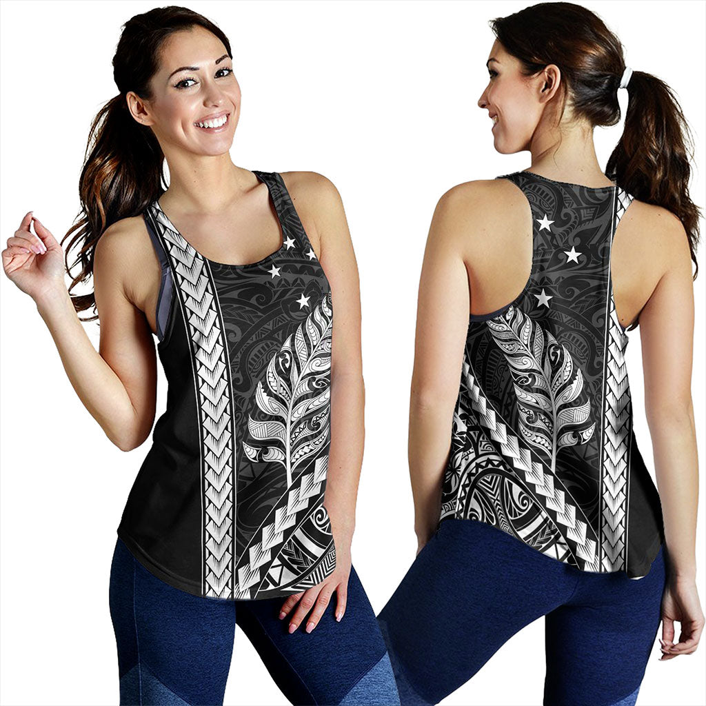 New Zealand Women Tank Maori Tribal Silver Fern With Star Tattoo