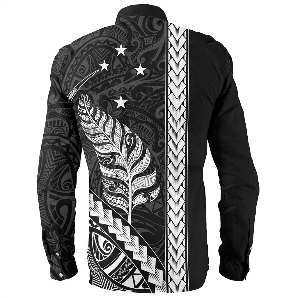 New Zealand Long Sleeve Shirt Maori Tribal Silver Fern With Star Tattoo
