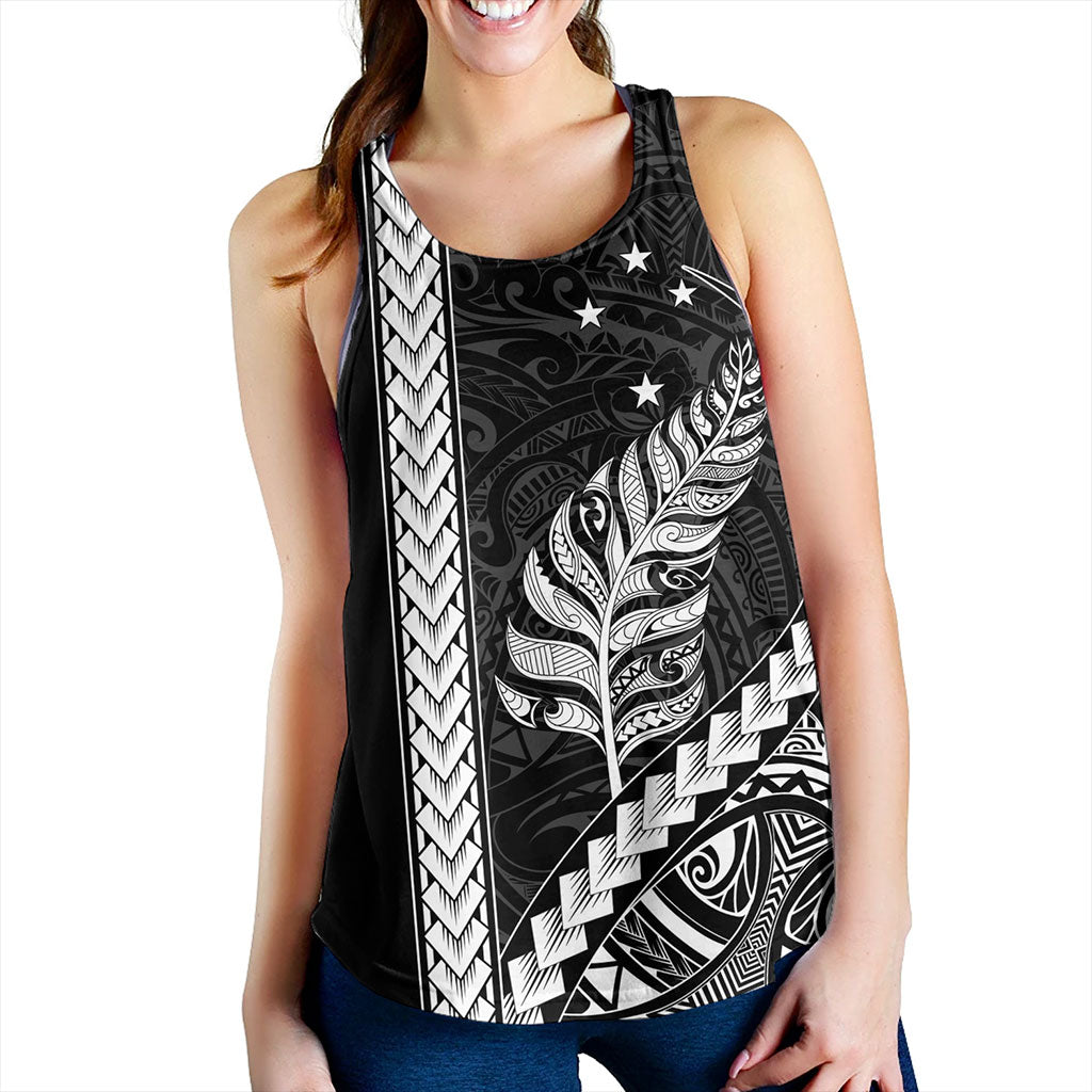 New Zealand Women Tank Maori Tribal Silver Fern With Star Tattoo