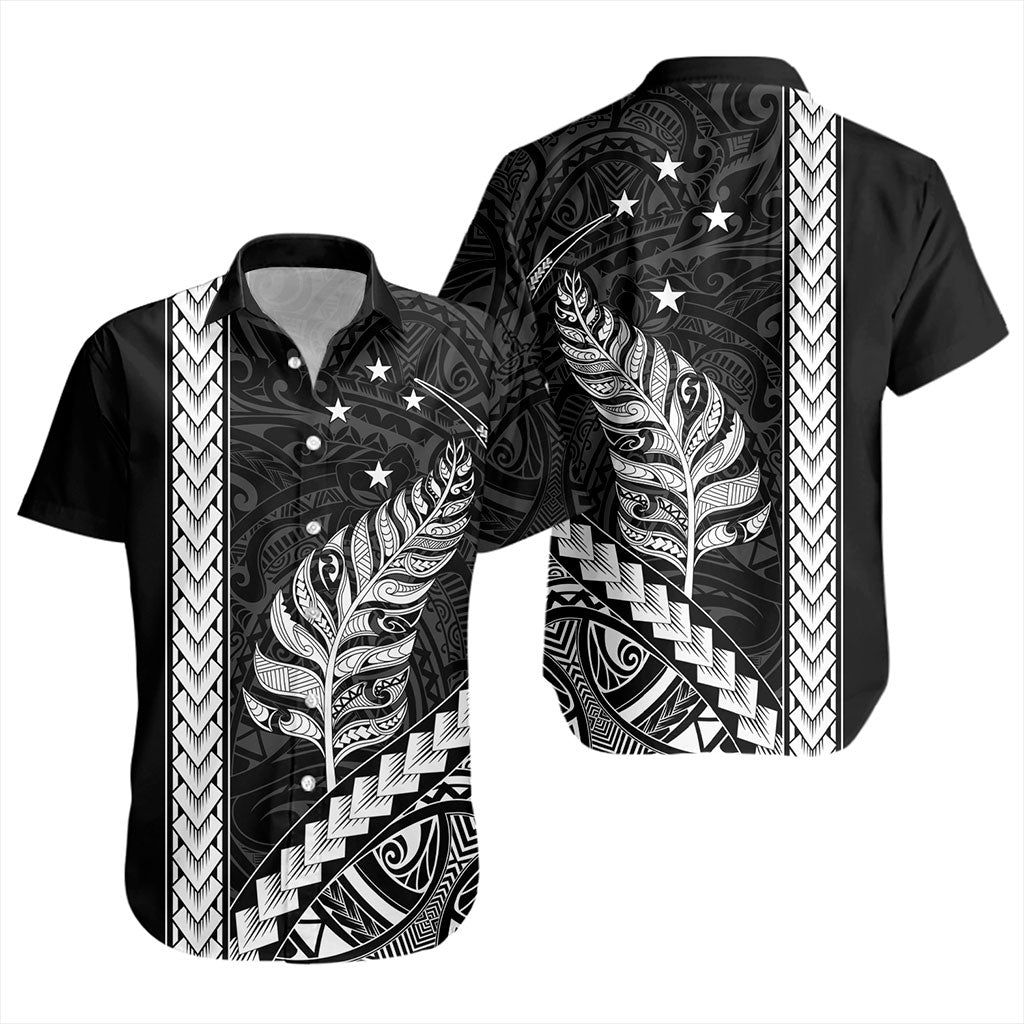 New Zealand Short Sleeve Shirt Maori Tribal Silver Fern With Star Tattoo