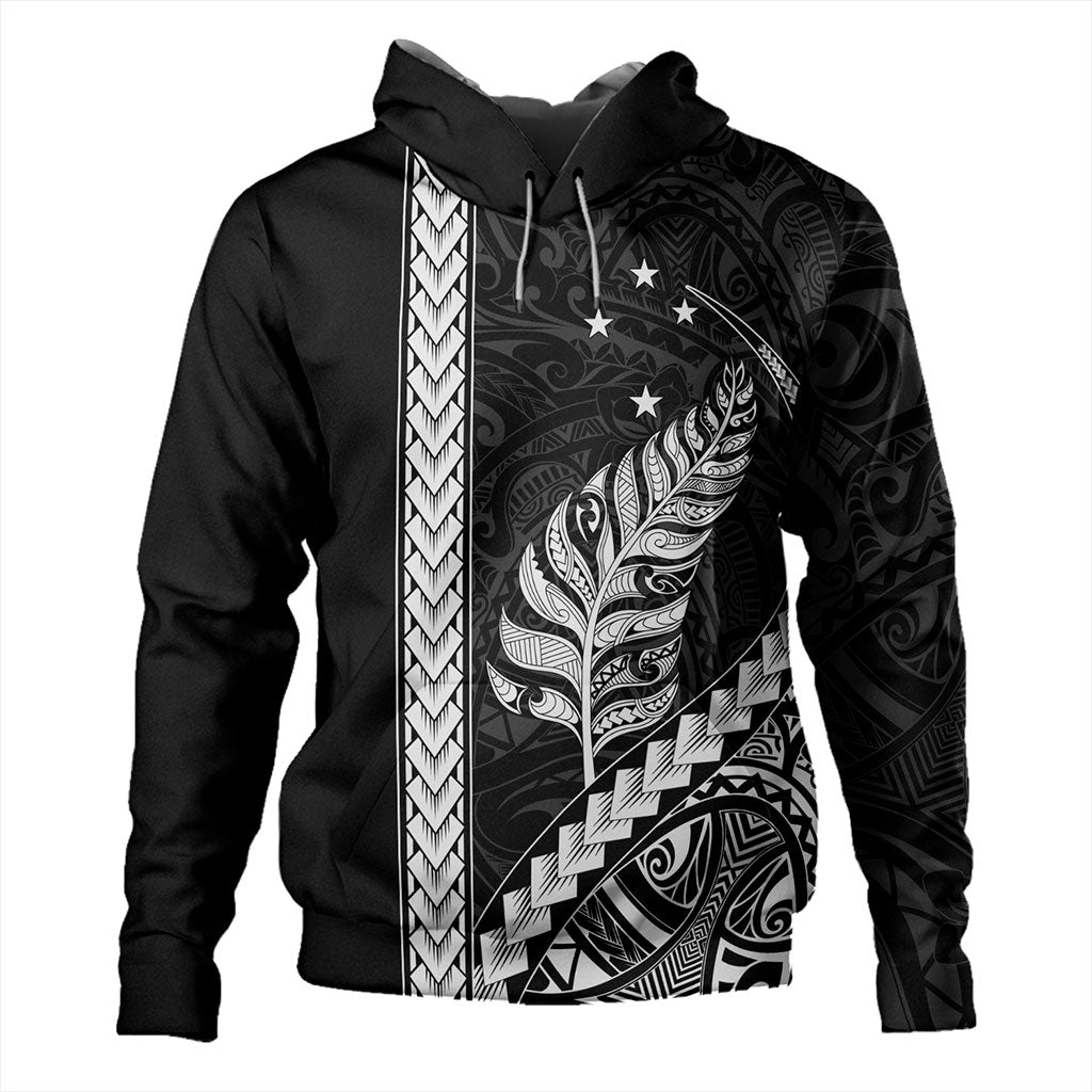 New Zealand Hoodie Maori Tribal Silver Fern With Star Tattoo