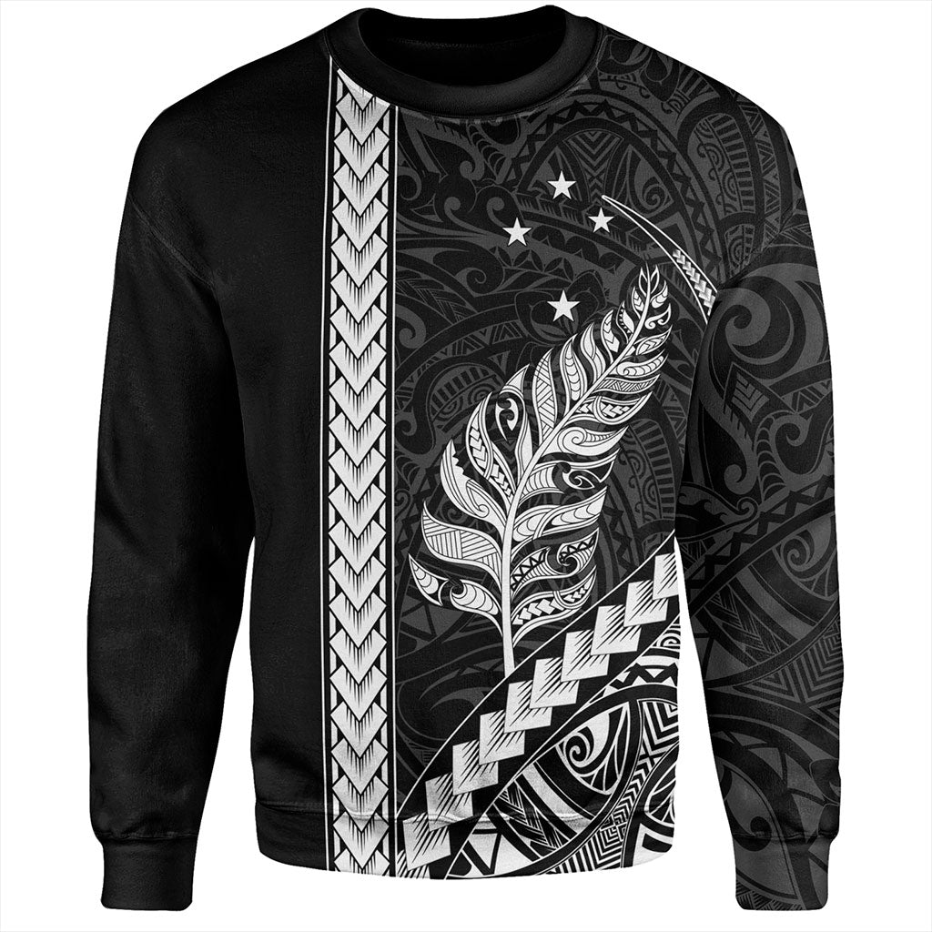 New Zealand Sweatshirt Maori Tribal Silver Fern With Star Tattoo
