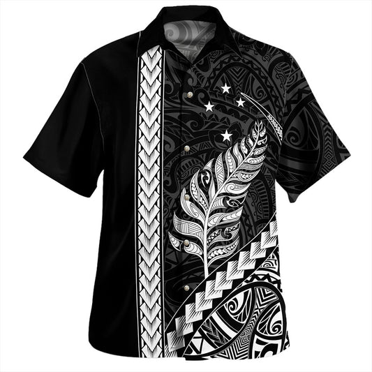 New Zealand Hawaiian Shirt Maori Tribal Silver Fern With Star Tattoo