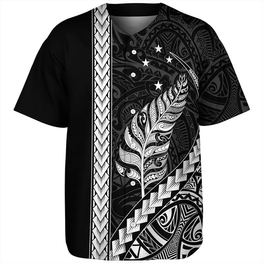 New Zealand Baseball Shirt Maori Tribal Silver Fern With Star Tattoo