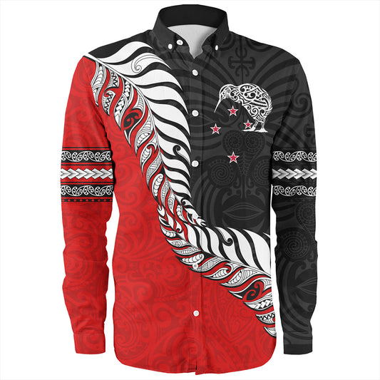 New Zealand Long Sleeve Shirt Silver Fern Maori Tribal Style