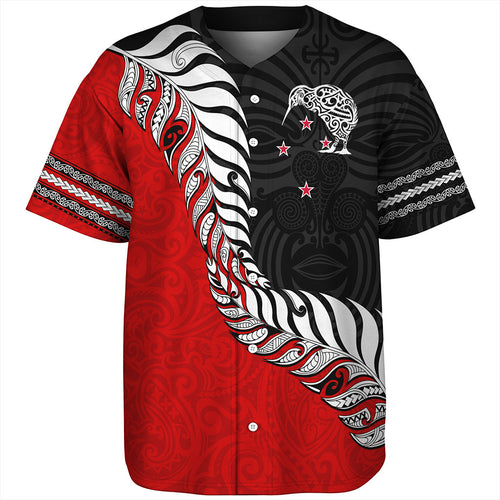 New Zealand Baseball Shirt Silver Fern Maori Tribal Style