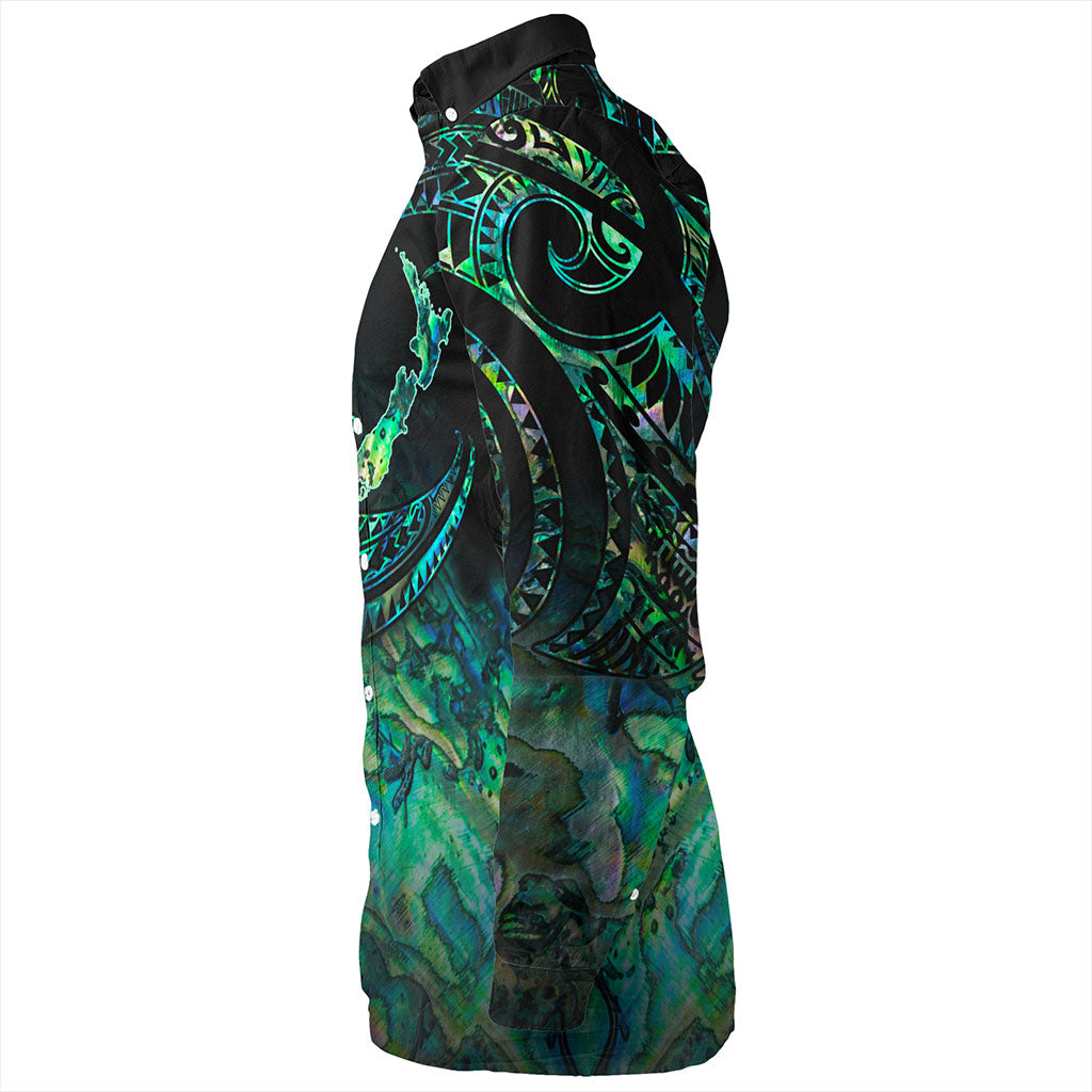 New Zealand Long Sleeve Shirt Tribal Wave Papua Shell With Map