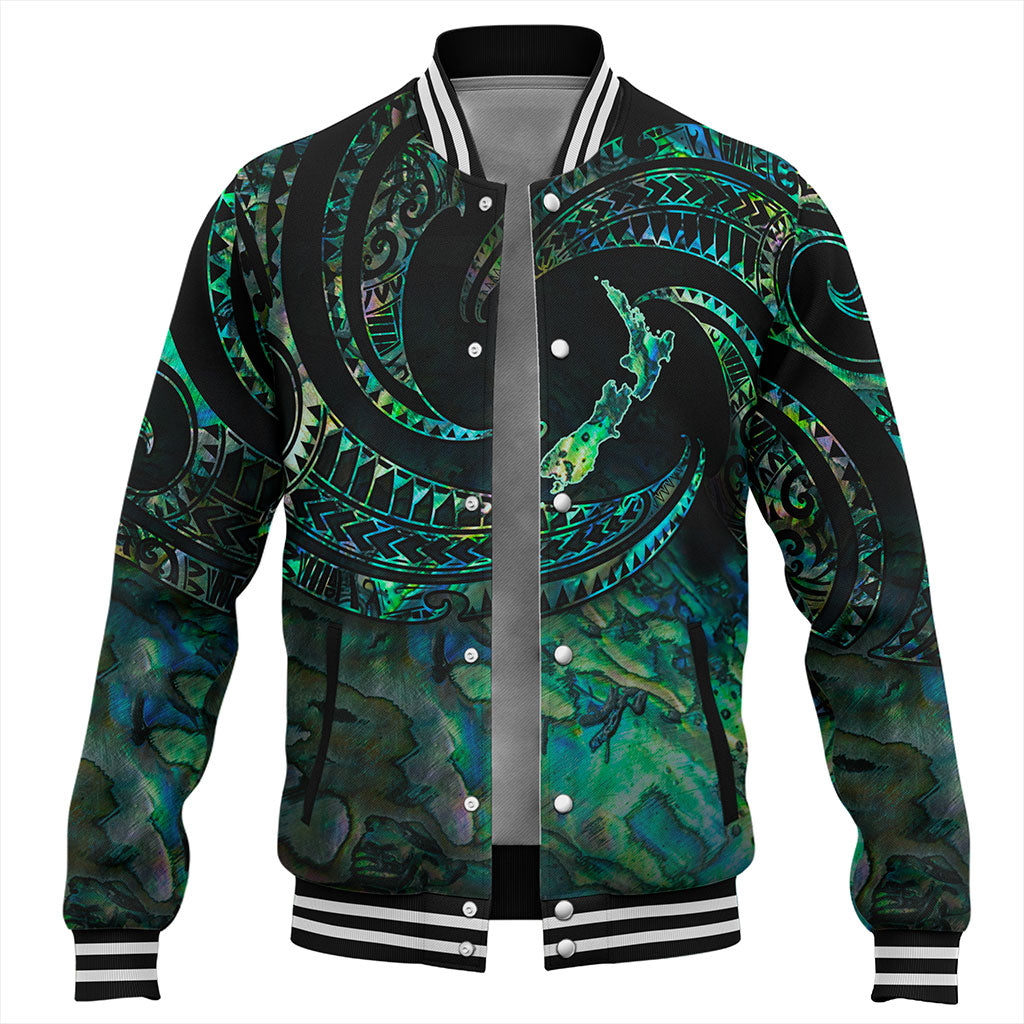 New Zealand Baseball Jacket Tribal Wave Papua Shell With Map