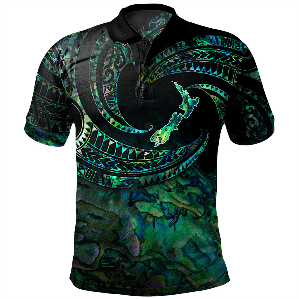 New Zealand Polo Shirt Tribal Wave Papua Shell With Map