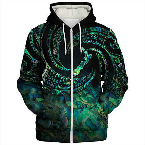 New Zealand Sherpa Hoodie Tribal Wave Papua Shell With Map