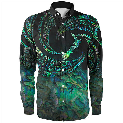 New Zealand Long Sleeve Shirt Tribal Wave Papua Shell With Map
