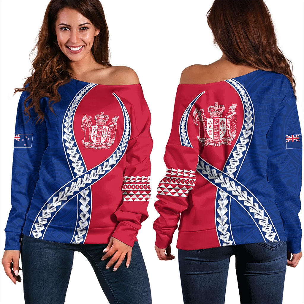 New Zealand Off Shoulder Sweatshirt Tribal Polynesian In My Heart