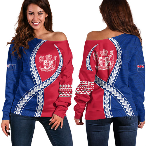 New Zealand Off Shoulder Sweatshirt Tribal Polynesian In My Heart