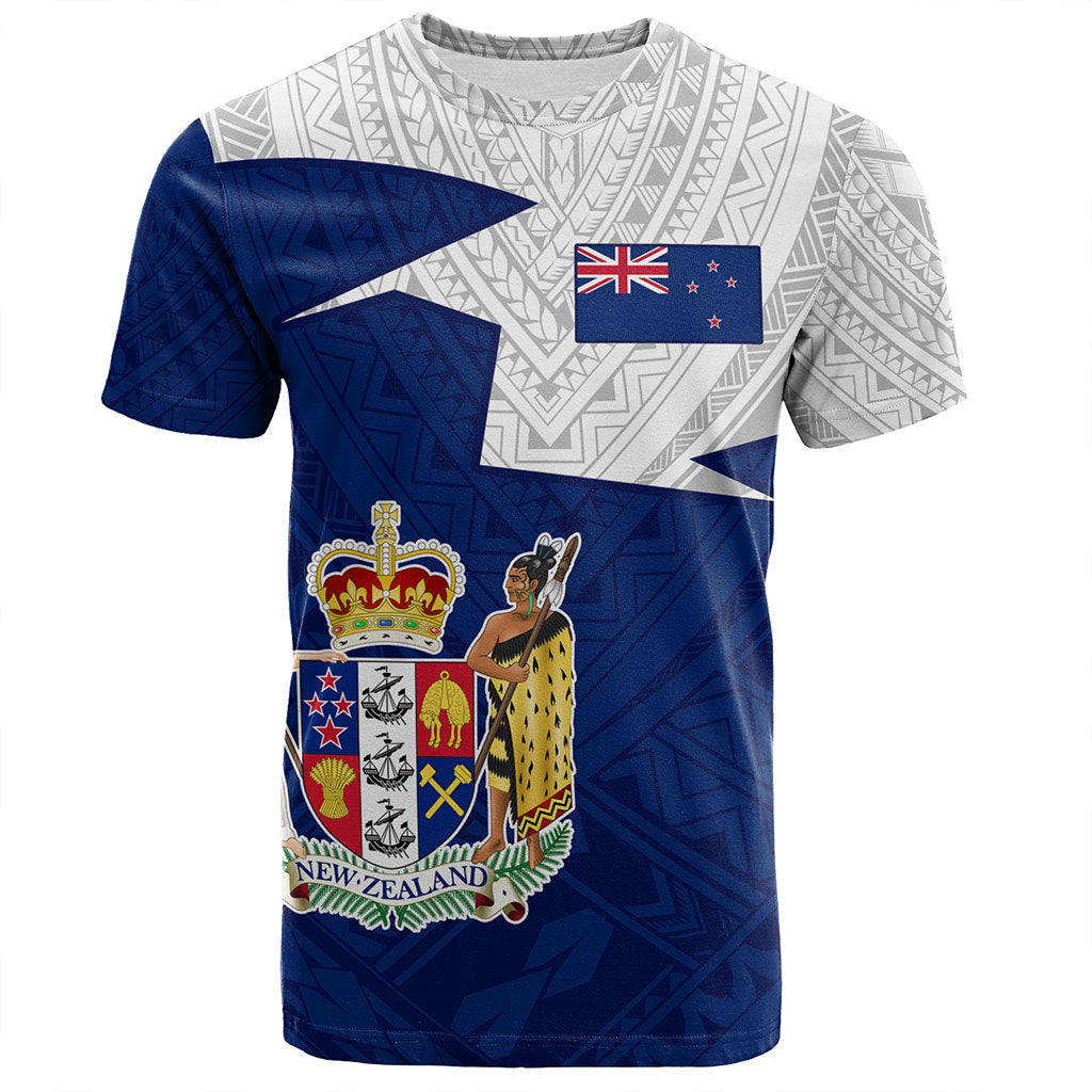 New Zealand T-Shirt Polynesian Tattoo Flag And Coat Of Arms