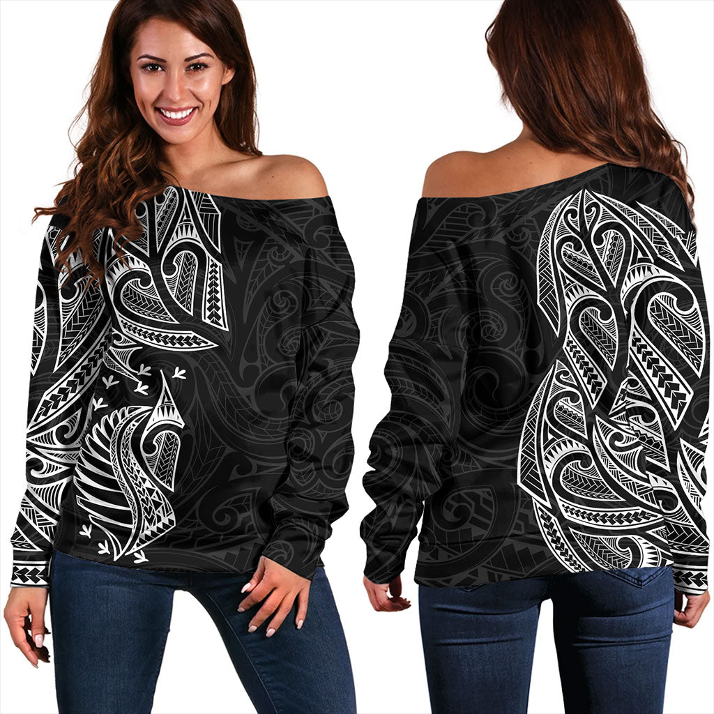 New Zealand Off Shoulder Sweatshirt Maori Ta Moko Tattoo