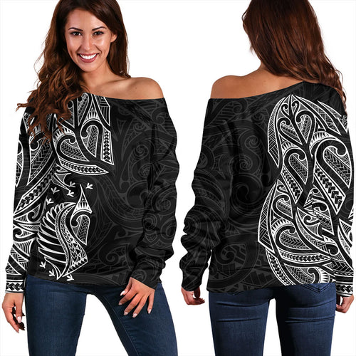 New Zealand Off Shoulder Sweatshirt Maori Ta Moko Tattoo