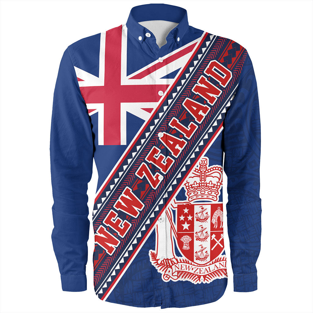 New Zealand Long Sleeve Shirt Flag And Coat Of Arms