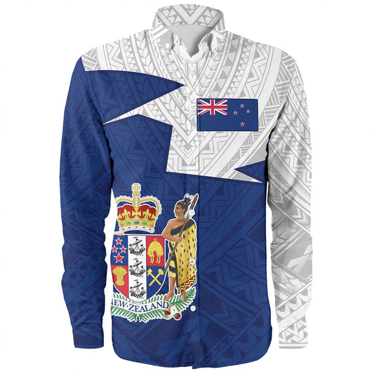 New Zealand Long Sleeve Shirt Polynesian Tattoo Flag And Coat Of Arms