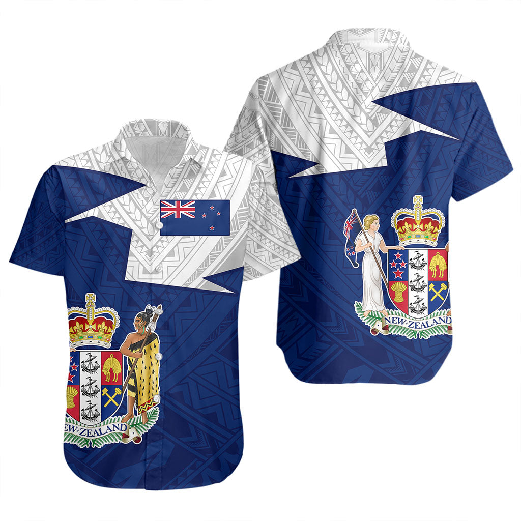 New Zealand Short Sleeve Shirt Polynesian Tattoo Flag And Coat Of Arms