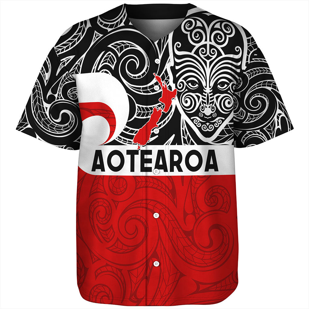 New Zealand Baseball Shirt Aotearoa Maori Haka Face