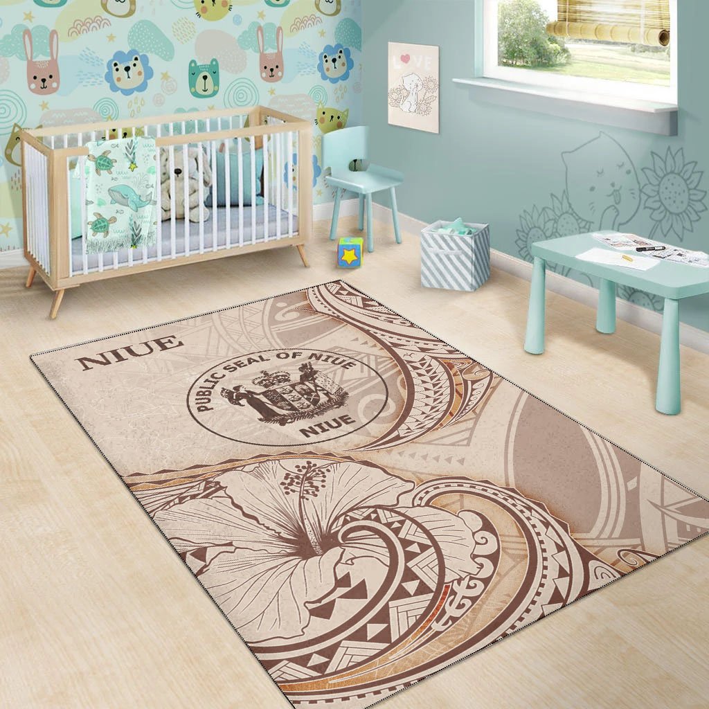 Niue Area Rug - Hibiscus Flowers Vintage Style
