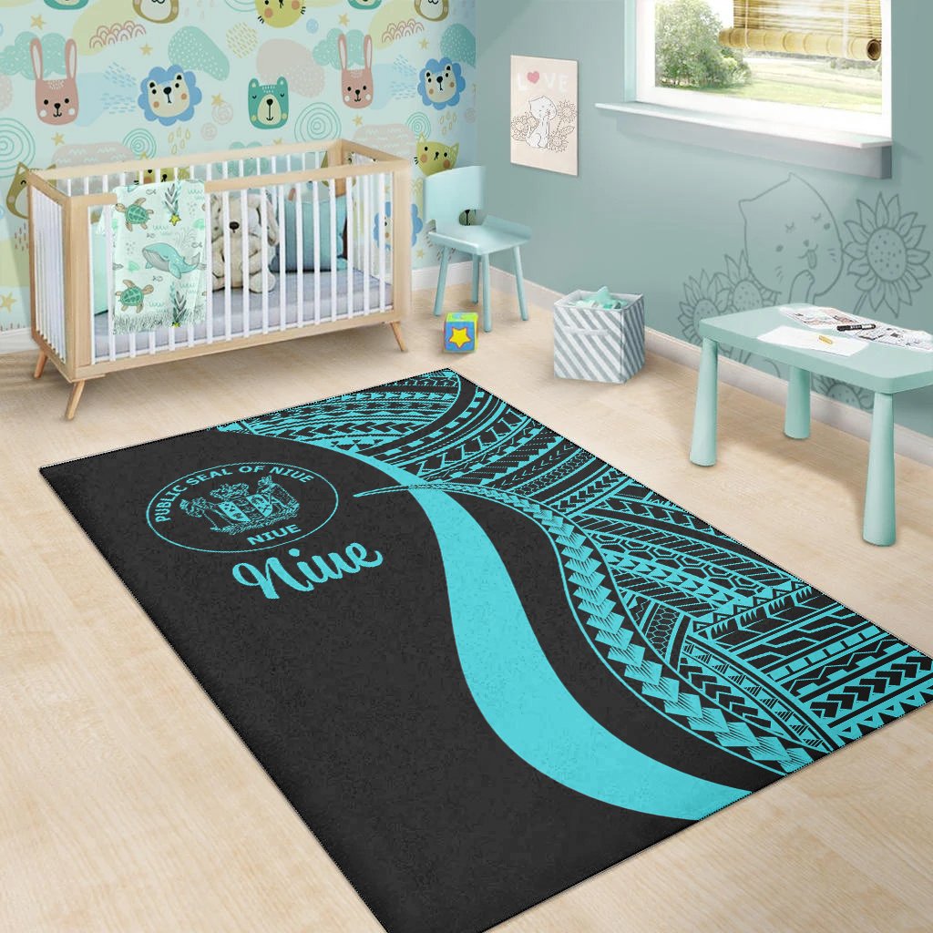 Niue Area Rug - Turquoise Polynesian Tentacle Tribal Pattern