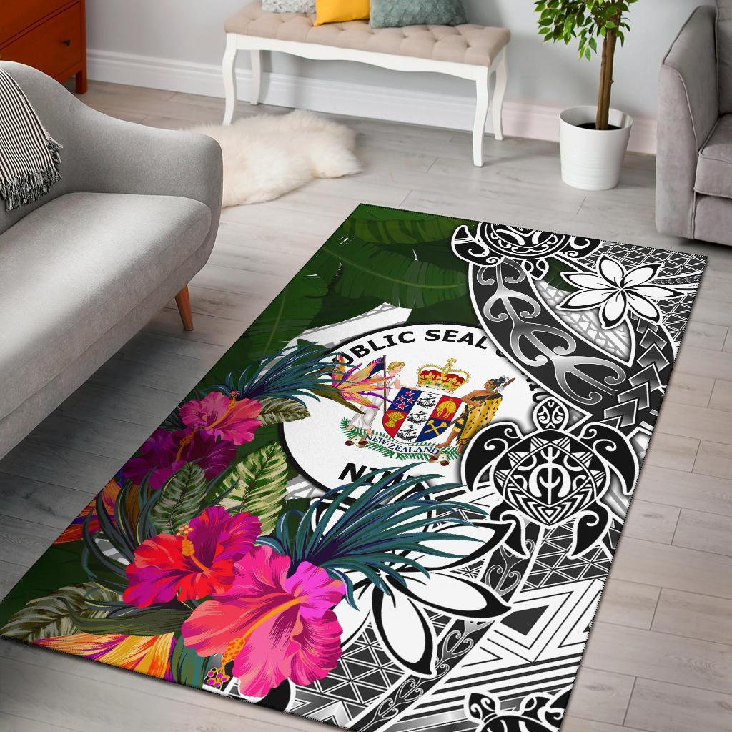Niue Area Rug White - Turtle Plumeria Banana Leaf