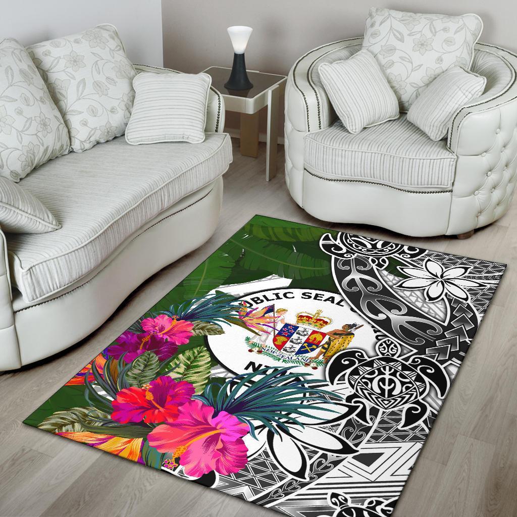 Niue Area Rug White - Turtle Plumeria Banana Leaf