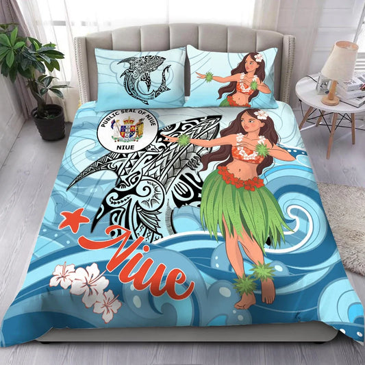 Niue Bedding Set - Polynesian Girls With Shark