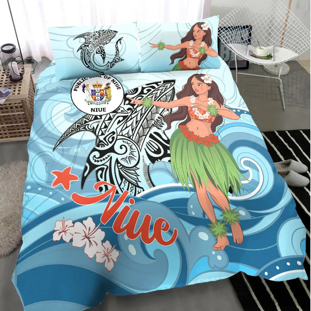 Niue Bedding Set - Polynesian Girls With Shark