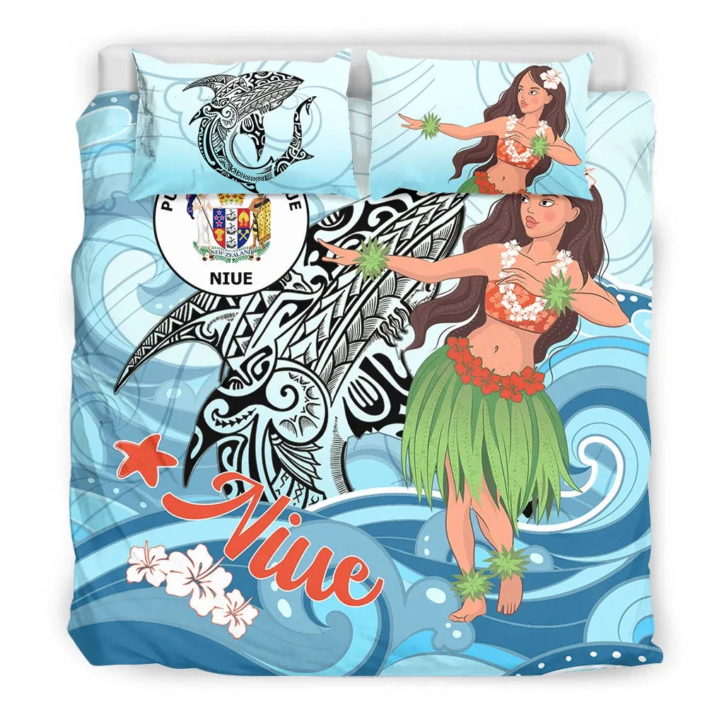 Niue Bedding Set - Polynesian Girls With Shark