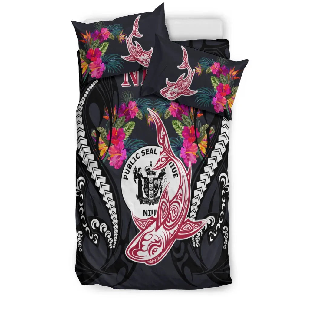 Niue Bedding Set - Polynesian Shark Hibiscus Flower